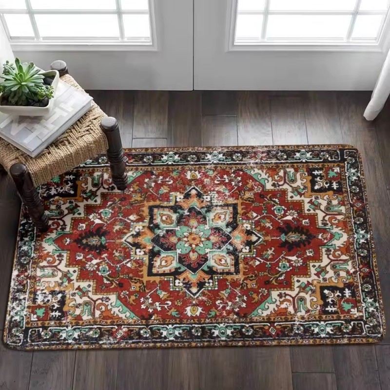 Washable Non-Slip  Vintage  Accent Imitated Cashmere  Mat for Entryway  