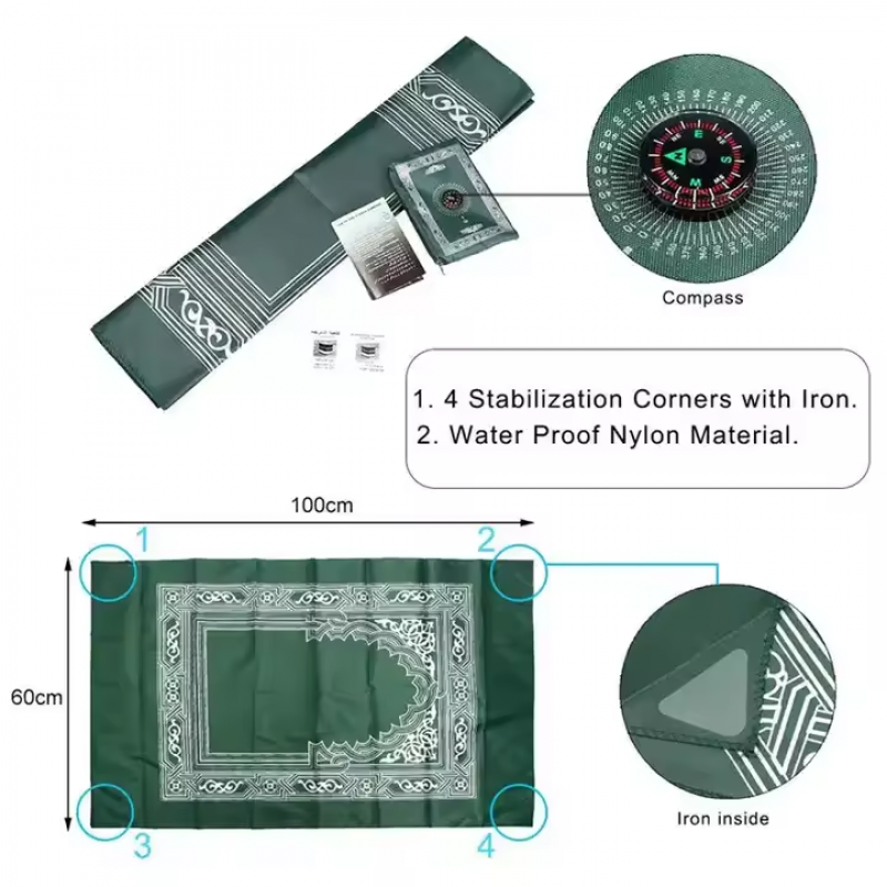 Muslim Pray Pad Portable Islam Pocket Size Prayer Mat with Compass  