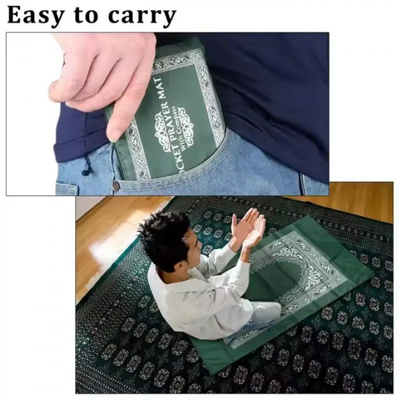 Muslim Pray Pad Portable Islam Pocket Size Prayer Mat with Compass  
