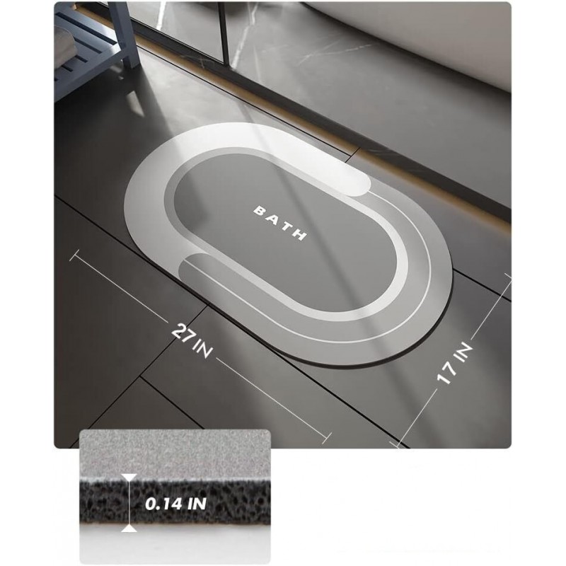  Elliptic Bathroom  Absorbent Non-slip Diatomite Mats 